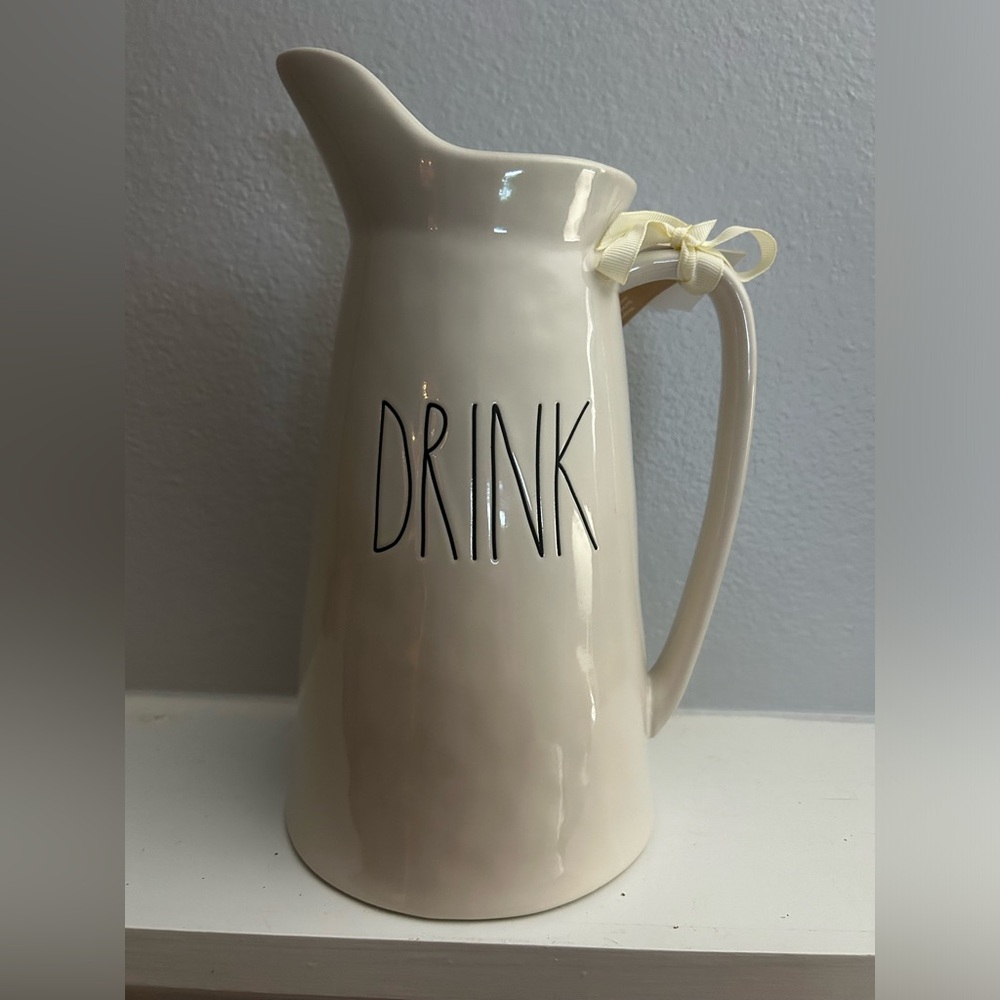 Rae Dunn Retro Farmhouse Style DRINK Ceramic Pitcher Christmas Thanksgiving NEW